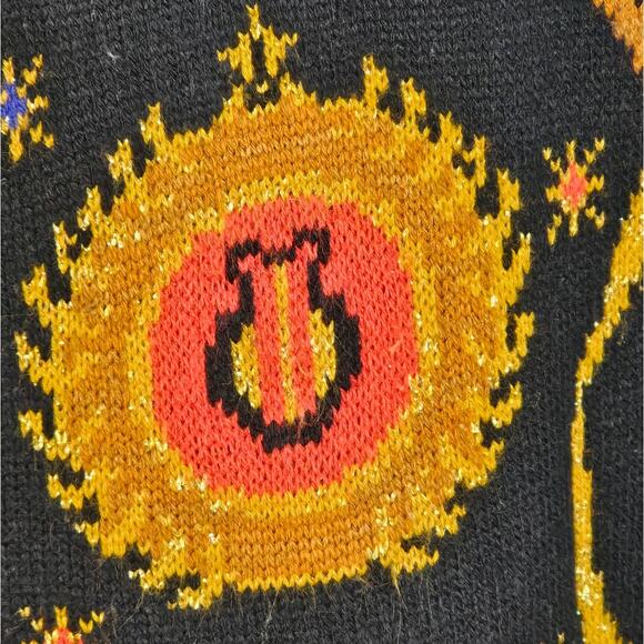 Vintage Norton McNaughton Black Cardigan Sweater w/ Metallic Crest Chain Motif - Picture 4 of 6